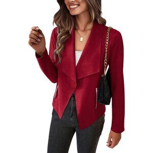 Women's Red PRETTYGARDEN Faux Suede Jackets Fall Clothes Long Sleeve